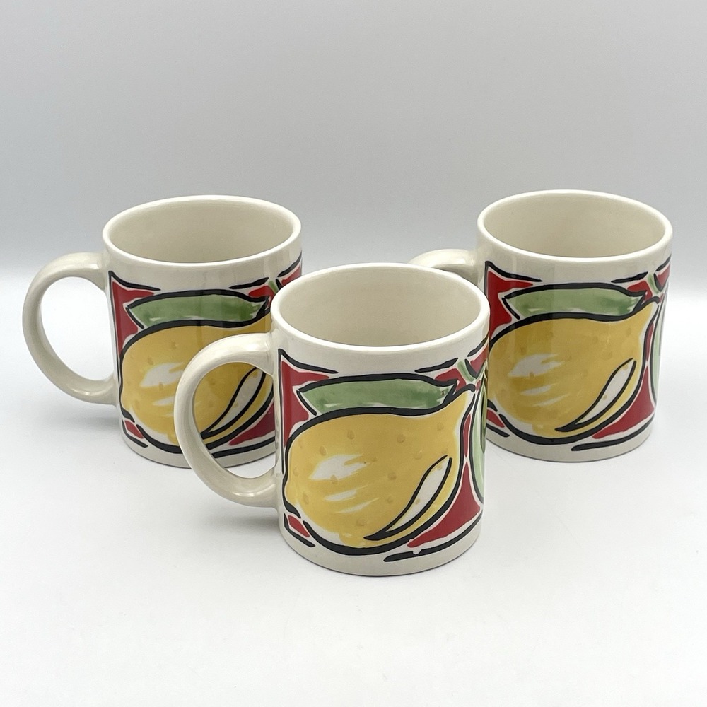 Vintage 1990s Gibson Housewares Lemon Mugs Set of 3 Fruit Ceramic Coffee Cups